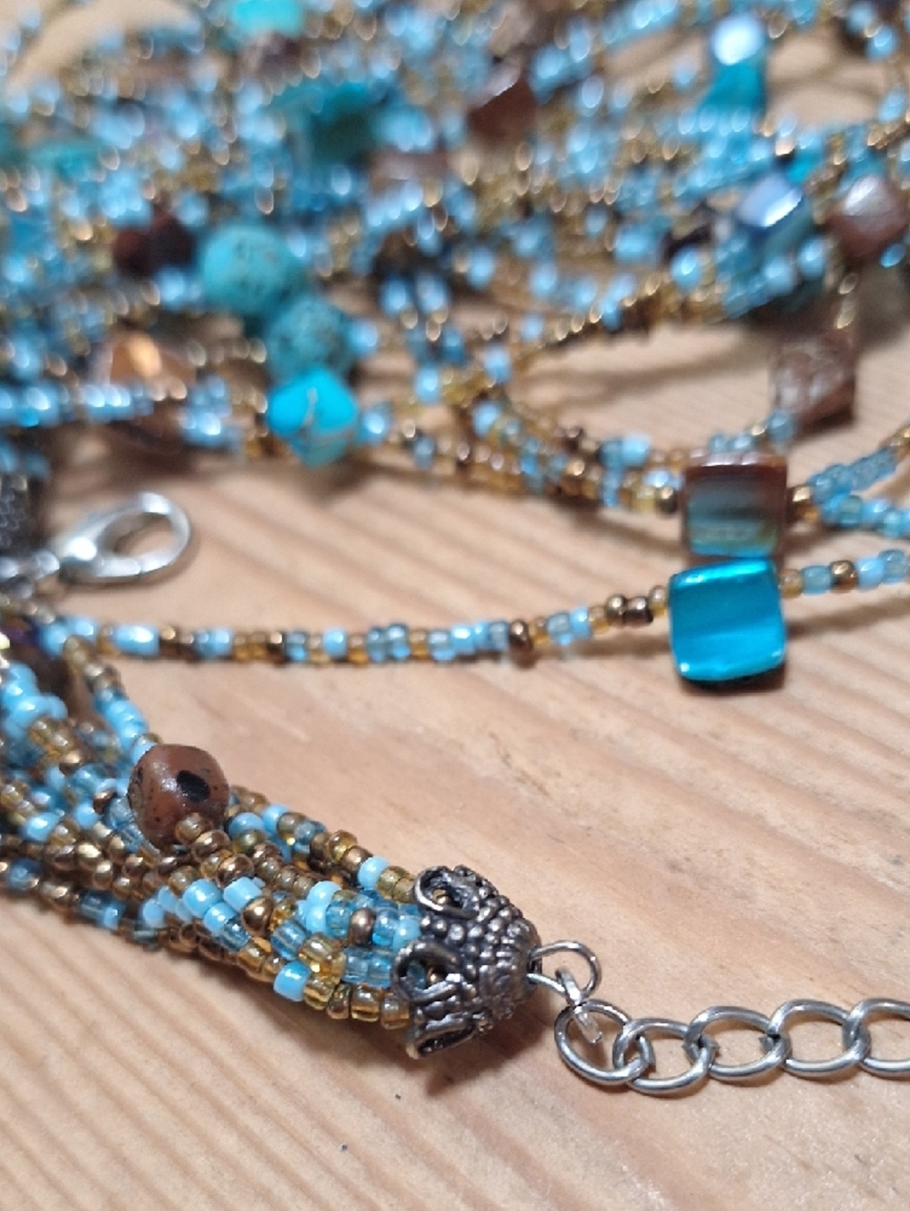 Multi-Strand Turquoise & Brown Beaded Necklace - Bohemian - Picture 7 of 12
